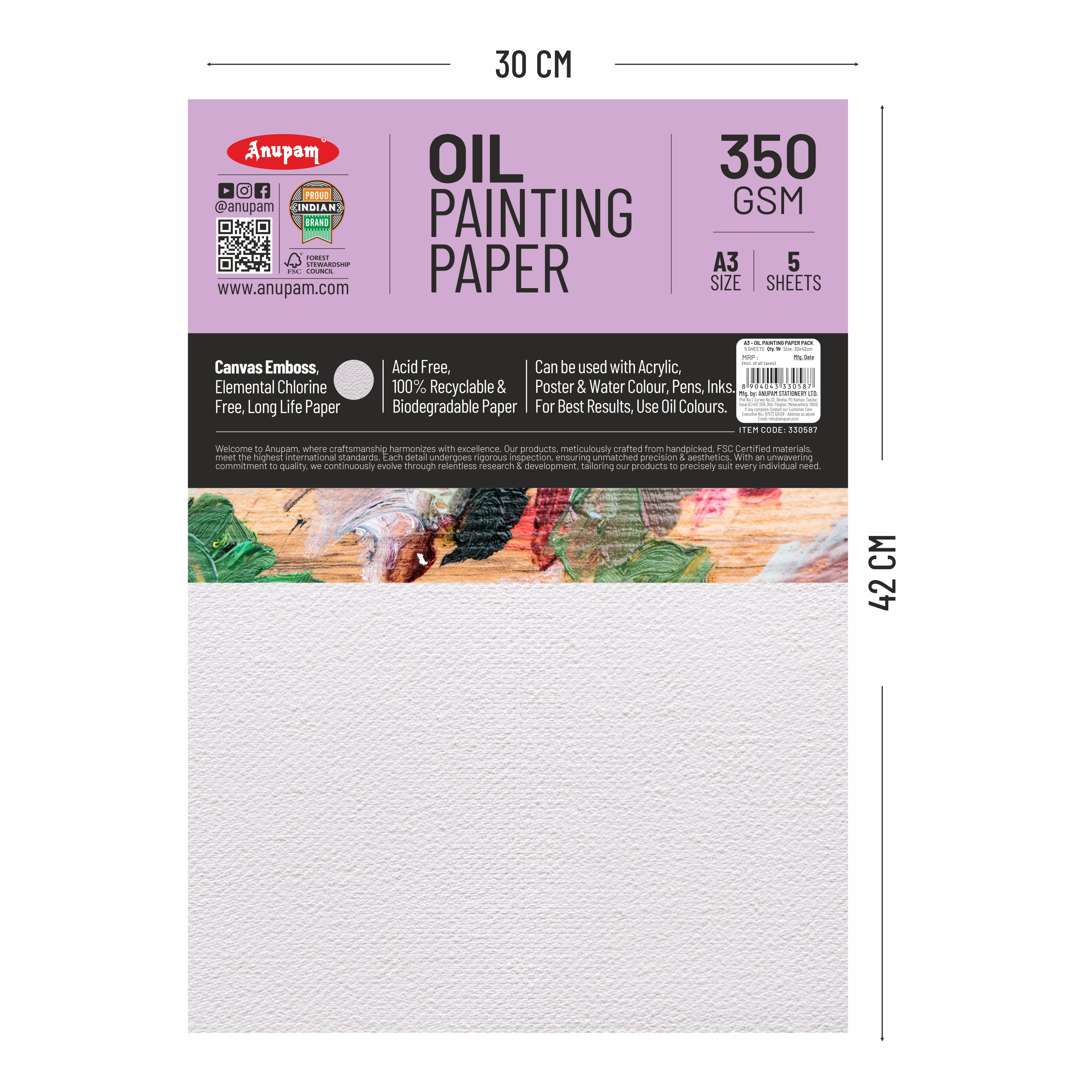 Anupam Oil Painting Paper-Canvas Textured Embossed Oil Paper-Acid Free-350 GSM